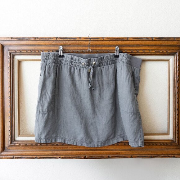Ellen Tracy Skort Sz XXL Iron Gray 100% Linen Built In Shorts Drawstring Pockets - Picture 1 of 6